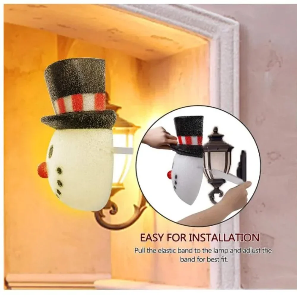 Christmas Snowman Thick Plastic Easy Elastic Porch Light Covers‎ Pair 12